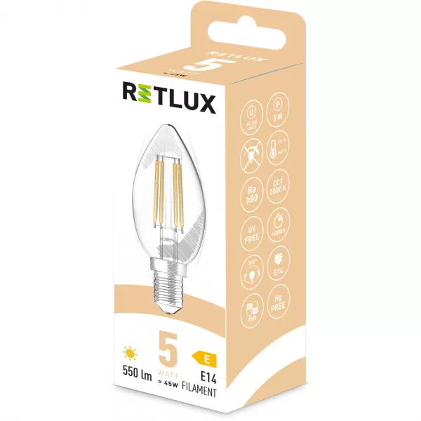 RFL 400 Fil. C35 E14 candle 5W WW RETLUX